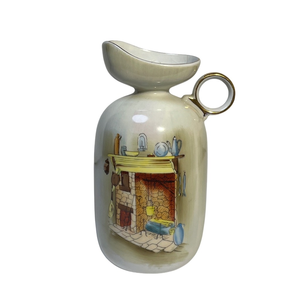Vintage Ardalt Lenwile China Hand Painted Hearth Scene‎ Porcelain Pitcher Gold